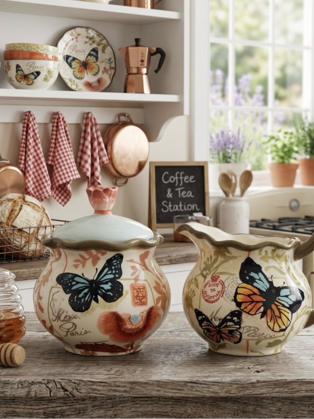 Parisian Butterfly Ceramic Sugar & Creamer Set